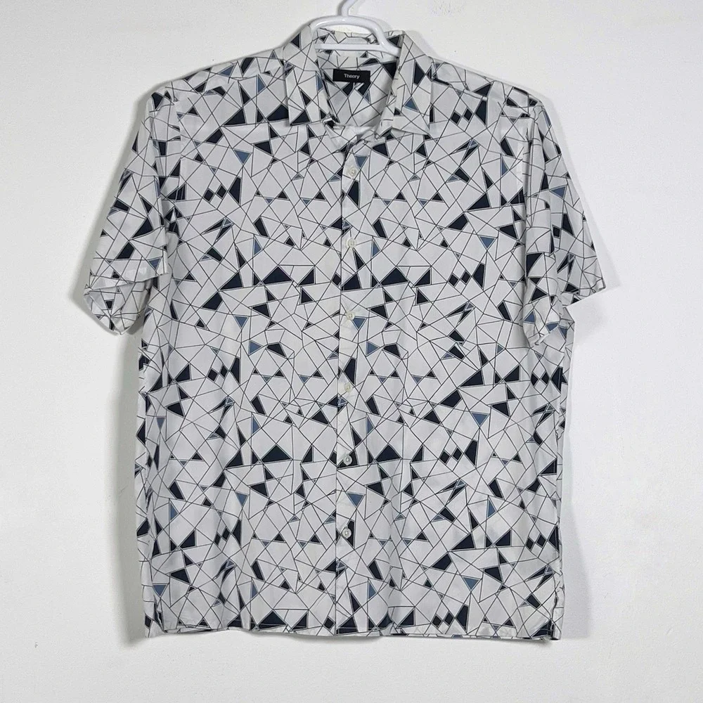 Theory Short Sleeve Shirt Mens Size‎ XL White Abstract Print